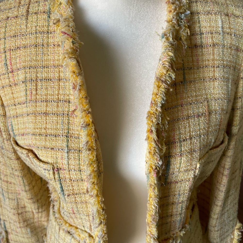 Yellow Tweed Women's Jacket Size 6 - Picture 5 of 9